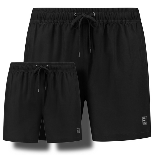 Solid, Schwarz, Vater und Sohn Badehose