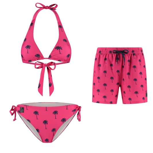 Palme, Rosa, Mutter und Sohn Bikini/Badehose