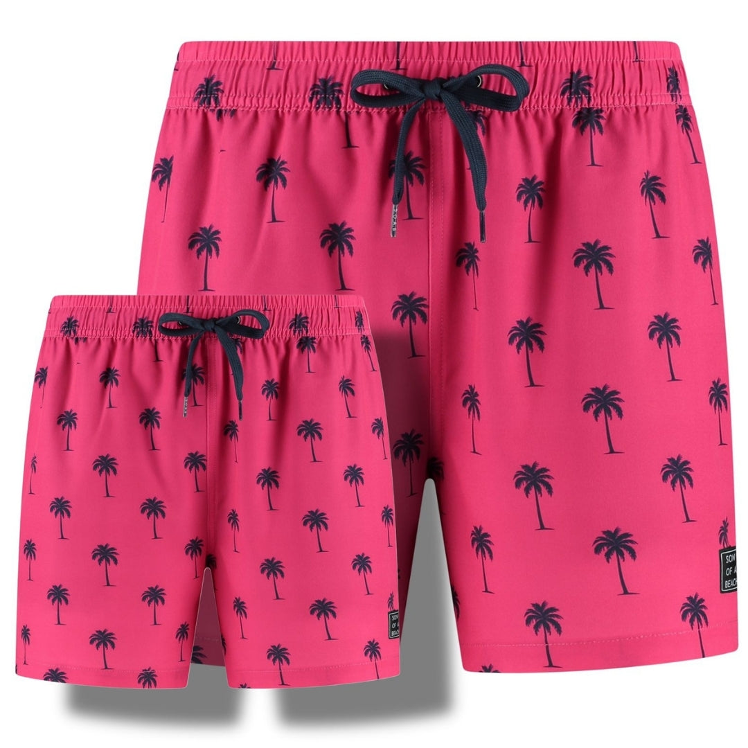 Palme, Rosa, Vater und Sohn Badehose