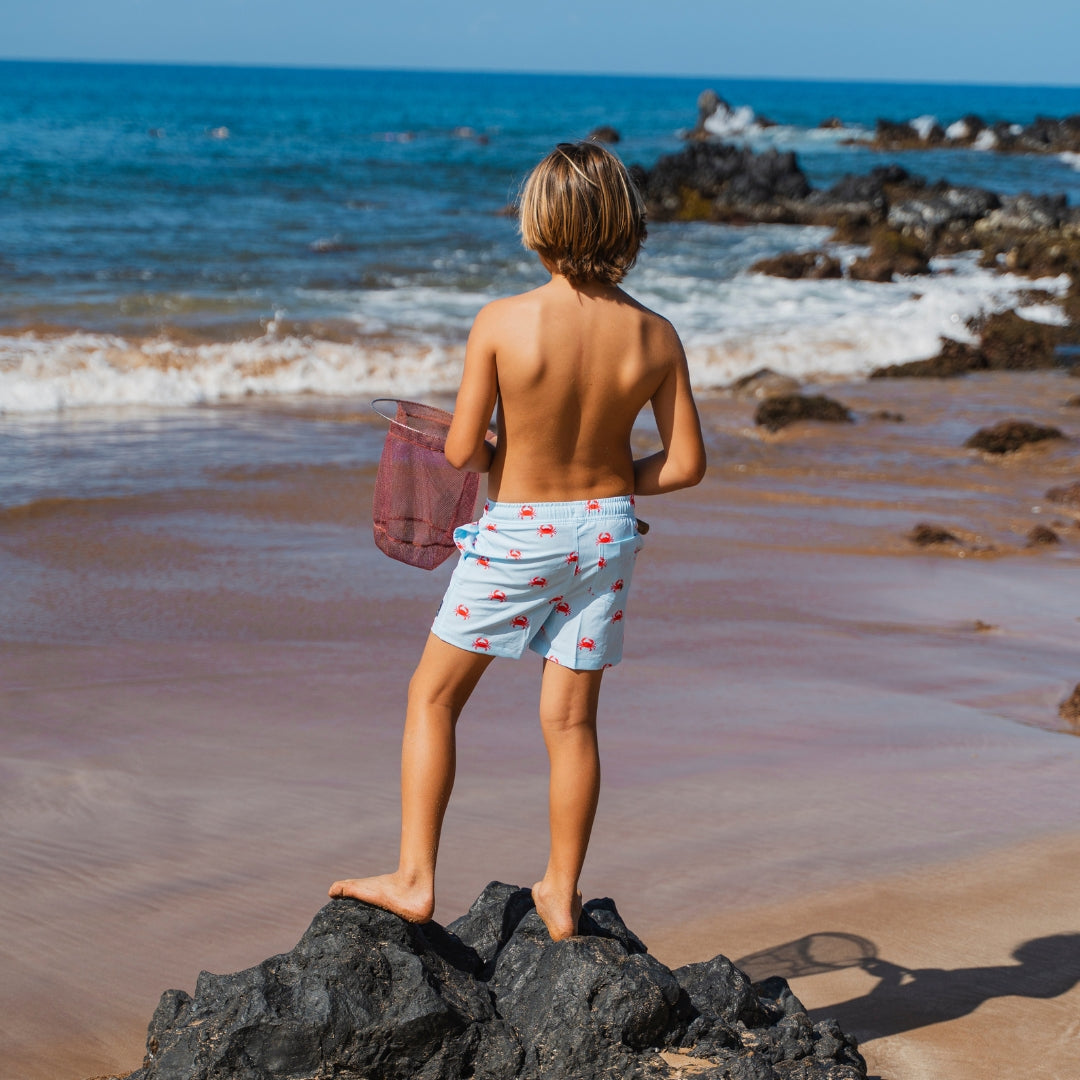 Krabbe, Hellblau, Vater und Sohn Badehose