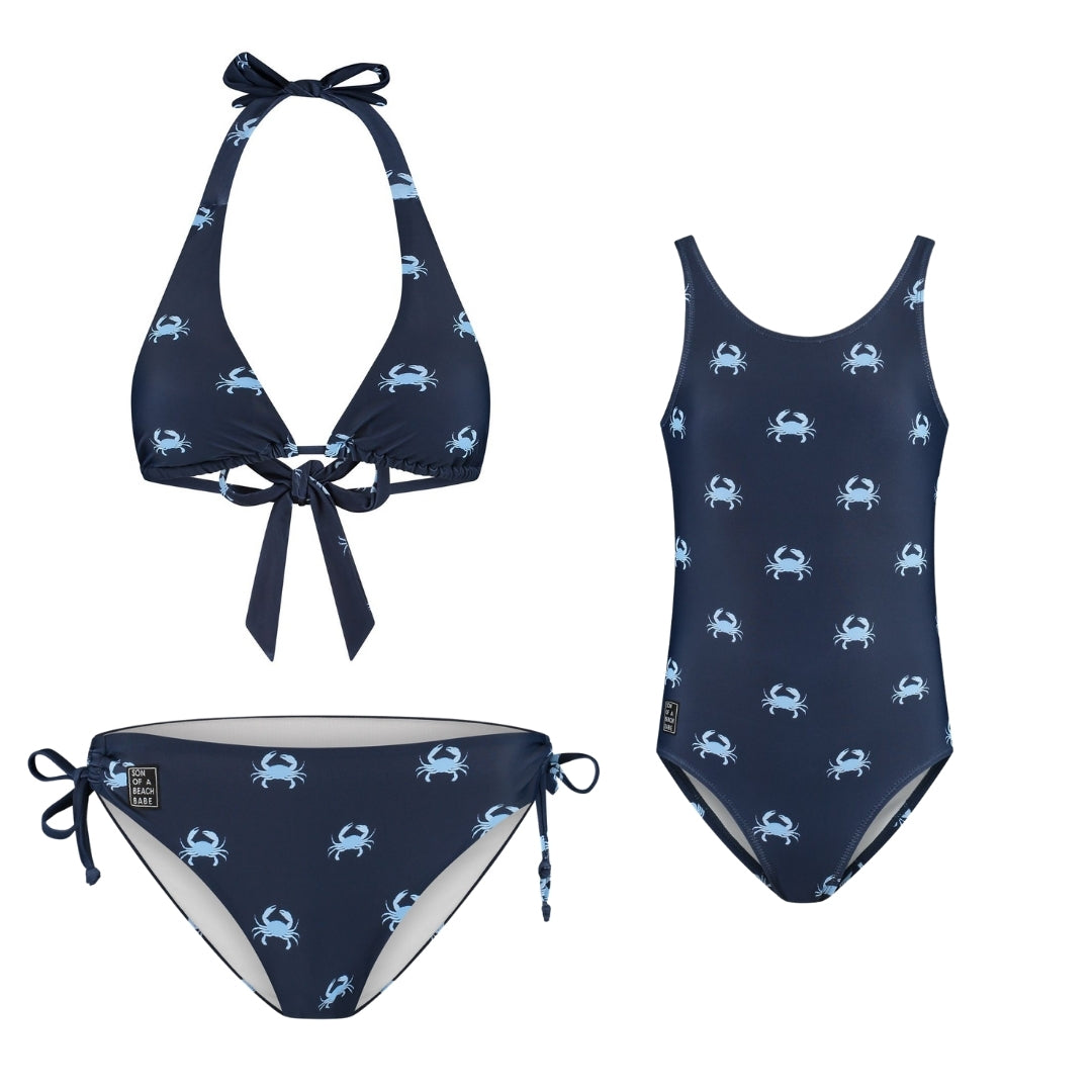 Krabbe, Blau, Mutter und Tochter Bikini/Badeanzug