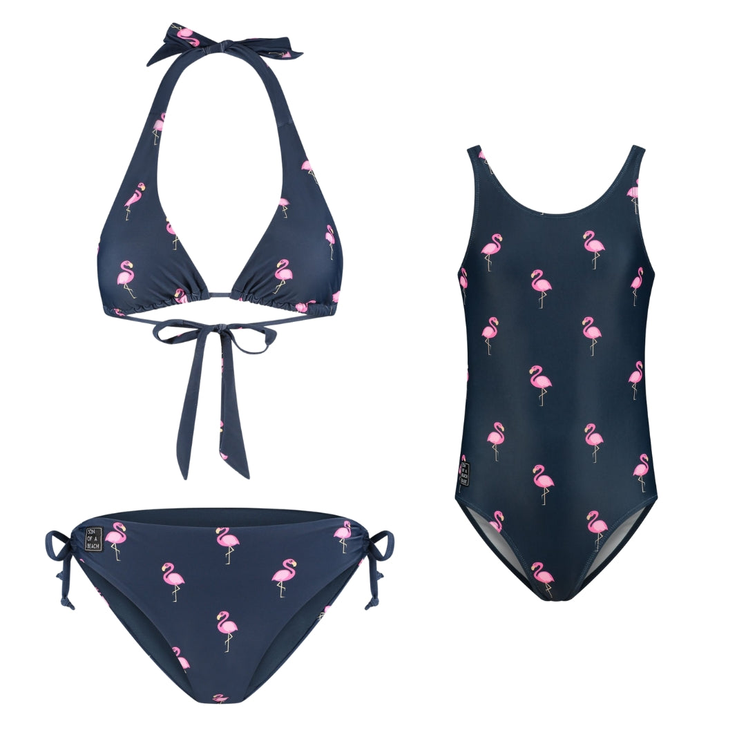 Flamingo, Blau, Mutter und Tochter Bikini/Badeanzug