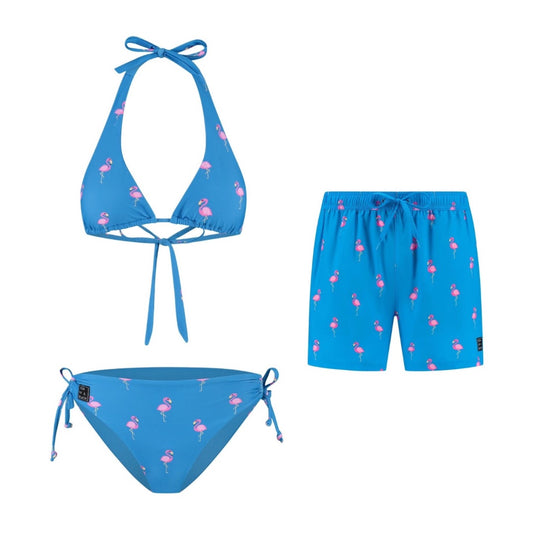 Flamingo, Königsblau, Mutter und Sohn Bikini/Badehose