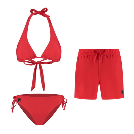 Einfarbig, Rot, Mutter und Sohn Bikini/Badehose