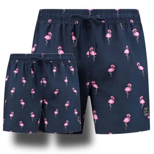 Flamingo, Blau, Vater und Sohn Badehose